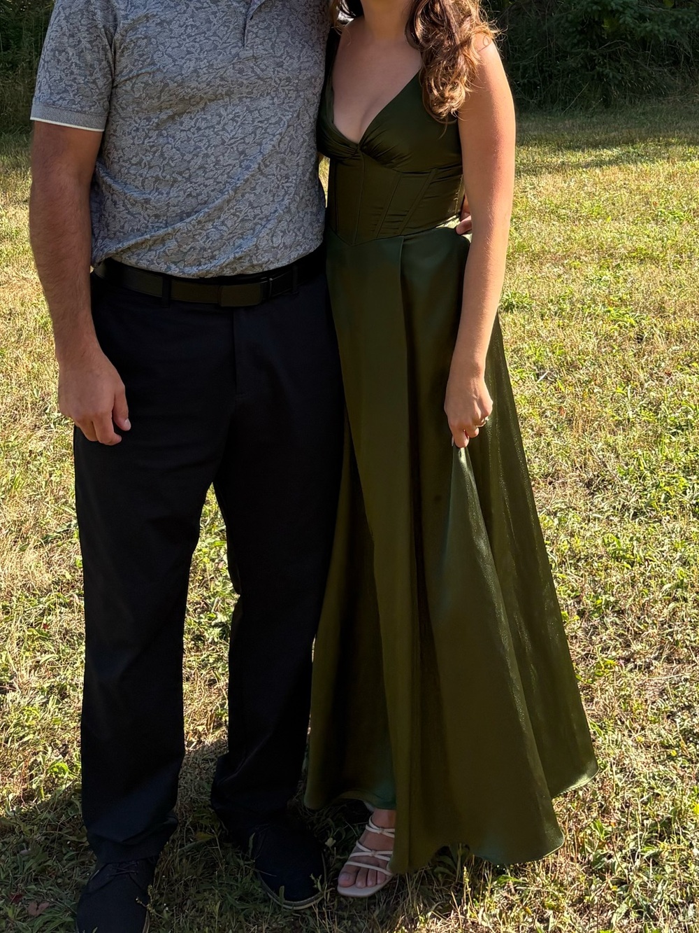 David's Bridal Olive Green Satin A-Line Bridesmaid Dress